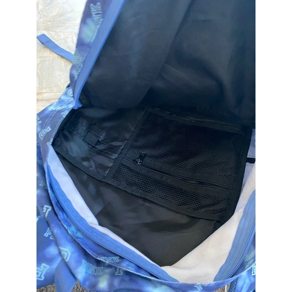 Victoria's Secret PINK Blue Tie Dye Logo Backpack Padded Straps Mesh Pockets